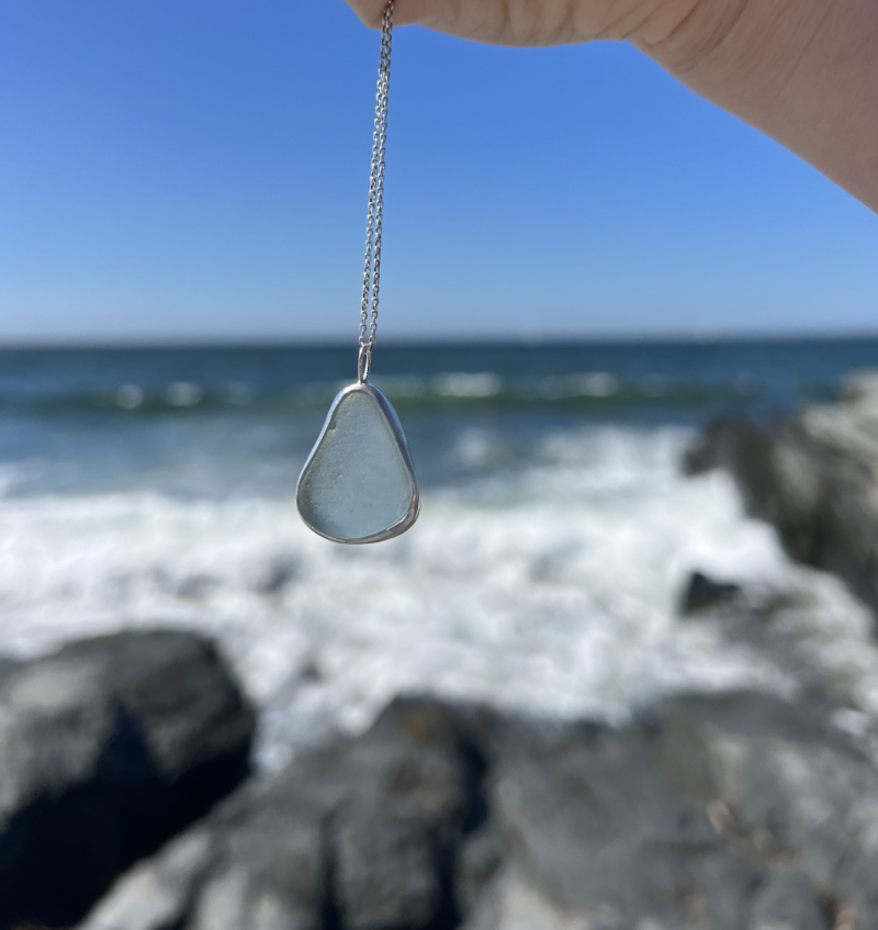 Aqua Blue Sea Glass Necklace - Image 2