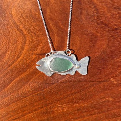 Teal Sea Glass Fish Necklace