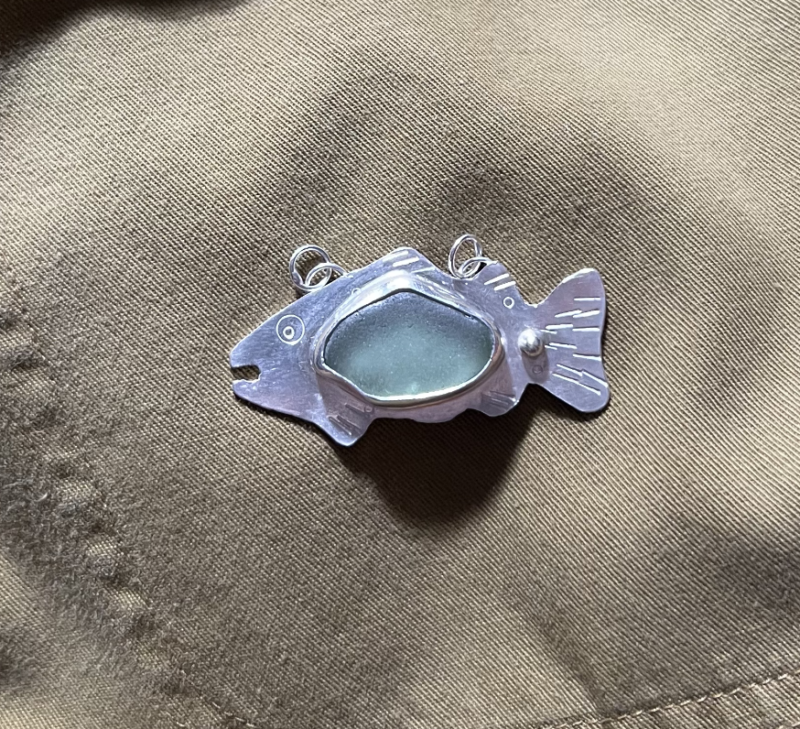 Seafoam Green Sea Glass Fish Necklace - Image 2