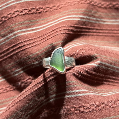 Olive Green Sea Glass Ring (Size 8)